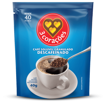 CAFE SOLÚVEL 3 CORAÇÕES DESCAFEINADO REFIL 40G