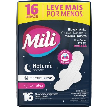 ABSORVENTE MILI MULHER NOTURNO COM ABAS 16UN