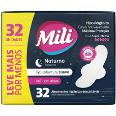 ABSORVENTE MILI MULHER NOTURNO COM ABAS 32UN
