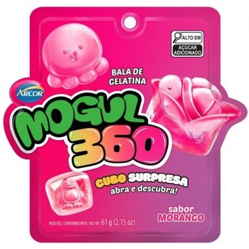 BALA GELATINA ARCOR MOGUL 360 CUBO MORANGO 61G