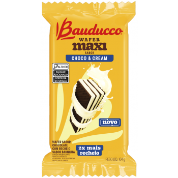 BISCOITO BAUDUCCO WAFER MAXI CHOCO CREAM 104 GR