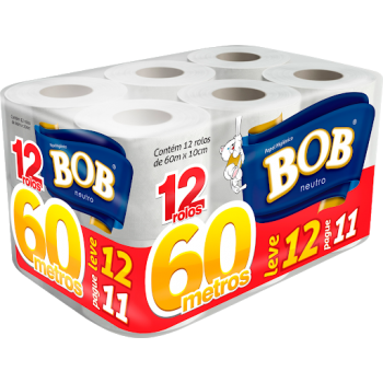PAPEL HIGIENICO BOB 60M NEUTRO LV12PG11
