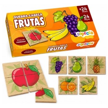BRINQ. EDUCATIVO QUEBRA CABECA FRUTAS MADEIRA 24P