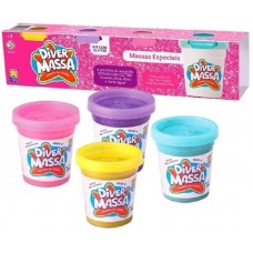 BRINQ. MASSA C/GLITER KIT C/4 POTES DIVERTOYS 50 G