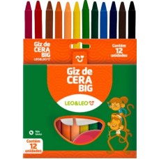 MAT. ESC. GIZ DE CERA GROSSO 12 CORES LEOLEO