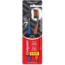 ESCOVA DENTAL COLGATE ZIG ZAG CARVÃO MACIA C/ 2UN