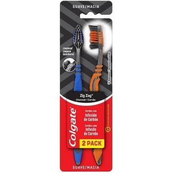 ESCOVA DENTAL COLGATE ZIG ZAG CARVÃO MACIA C/ 2UN