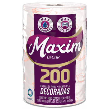 PAPEL TOALHA MAXIM DECORADA 200 FOLHAS C/ 1 ROLO