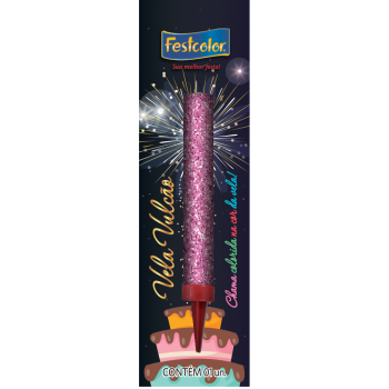 VELA ANIVERSARIO FESTCOLOR  VULCAO ROSA UN