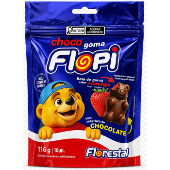 CHOCO GOMA FLOPI FLORESTAL SABOR MORANGO 116G