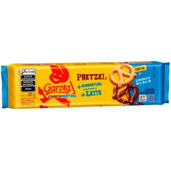 BISCOITO PRETZEL C/ COBERTURA CHOCOLATE GAROTO 80G