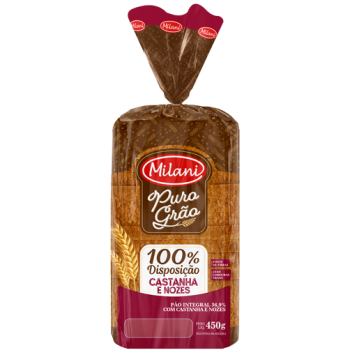 PAO MILANI PURO GRAO INTEGRAL CASTANHA NOZES 450G