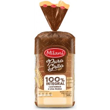 PÃO INTEGRAL PURO GRÃO CASTANHA E UVA MILANI 450G