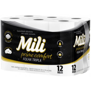 PAPEL HIGIENICO MILI FOLHA TRIPLA PRIME C/12UND 20