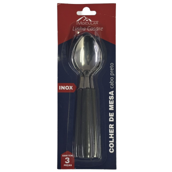 COLHER DE MESA INOX CABO PRETO MOLDULAR C/ 3 UN