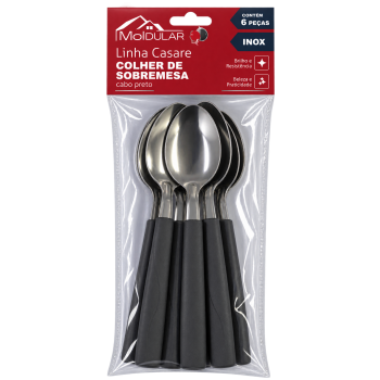 COLHER PARA SOBREMESA INOX PRETO MOLDULAR C/ 6UN