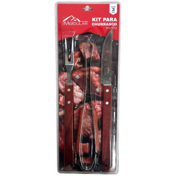 KIT CHURRASCO FACA GARFO PEGADOR MOLDULAR C/3 PC