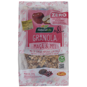 GRANOLA NATURAL LIFE MAÇÃ E MEL ZERO ACUCAR 250G