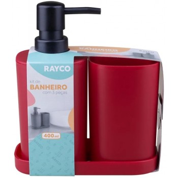KIT BANHEIRO LAVABO PLASTICO RAYCO VERMELHO C/ 3PC