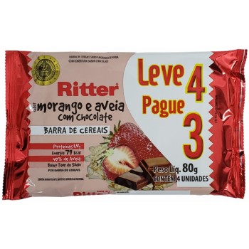 CEREAL BARRA RITTER LIGHT MORANGO C/4 80GR
