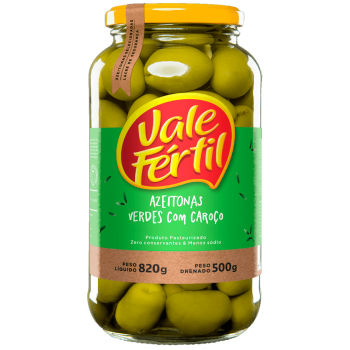 AZEITONA VERDE VALE FERTIL COM CAROÇO VIDRO 500G