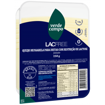 QUEIJO MUSSARELA VERDE CAMPO LACFREE FATIADO 150G
