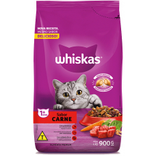 RAÇÃO WHISKAS CARNE 1 + ANOS 900 GR