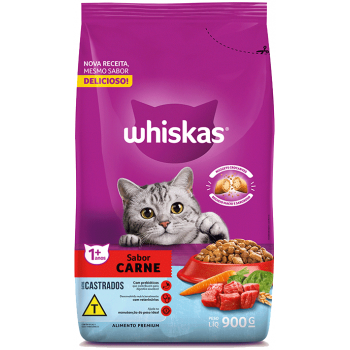 RAÇÃO WHISKAS CARNE GATOS CASTRADOS 900 GR