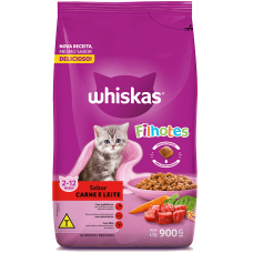 RAÇÃO WHISKAS FILHOTES CARNE LEITE 900 GR